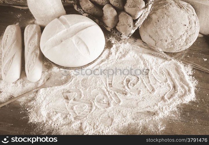 Ingredients on the table of the bakery.