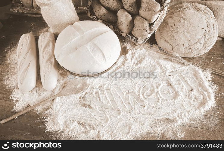 Ingredients on the table of the bakery.