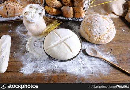 Ingredients on the table of the bakery.