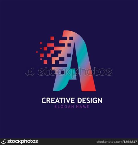 Initial A Letter Design with Digital Pixels logo vector