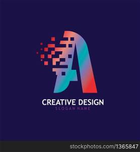 Initial A Letter Design with Digital Pixels logo vector