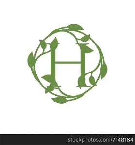initial letter H with circle green leaf vector illustration