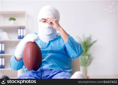 Injured american football player recovering in hospital
