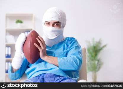 Injured american football player recovering in hospital