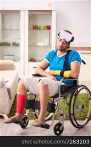 Injured man recovering from his injury. The injured man recovering from his injury