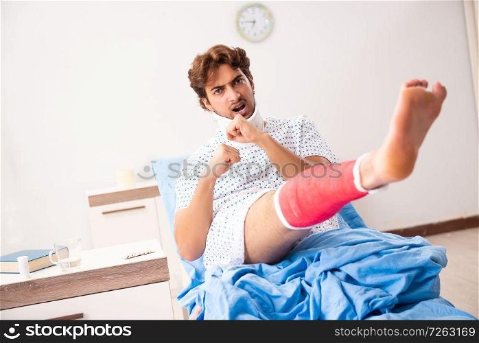 Injured man waiting treatment in the hospital. The injured man waiting treatment in the hospital