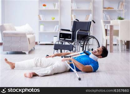Injured young man recovering at home. The injured young man recovering at home