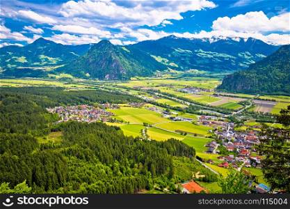 Inn river valley and town of Wiesing view, Inntal and Alps in Tyrol state of Austria