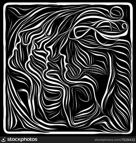 Inner Curves. Life Lines series. Backdrop of human profile and woodcut pattern to complement designs on the subject of human drama, poetry and inner symbols