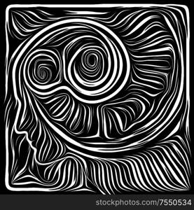 Inner Curves. Life Lines series. Interplay of human profile and woodcut pattern for human drama, poetry and inner symbols