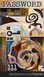 Inner Encryption series. Background of abstract organic forms, art textures, symbols and colors on subject of hidden meanings, sacred life, drama, poetry, mysticism and art.