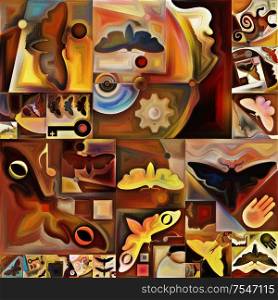 Inner Encryption series. Collage of abstract organic forms, art textures and colors on subject of hidden meanings, sacred life, drama, poetry, mysticism and art.