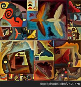 Inner Encryption series. Collage of abstract organic forms, art textures and colors on subject of hidden meanings, sacred life, drama, poetry, mysticism and art.