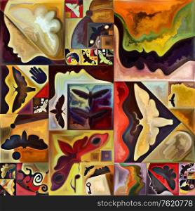 Inner Encryption series. Colorful collage of abstract organic forms and art textures on subject of hidden meanings, sacred life, drama, poetry, mysticism and art.