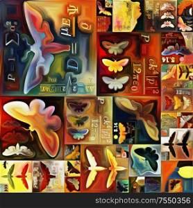 Inner Encryption series. Colorful collage of abstract organic forms, symbols and art textures on subject of hidden meanings, sacred life, drama, poetry, mysticism and art.