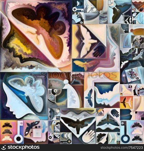 Inner Encryption series. Interplay of abstract organic forms, art textures and colors on subject of hidden meanings, sacred life, drama, poetry, mysticism and art.