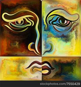 Inner Form. Colors In Us series. Abstract background made of human face lines, art textures and colors interplay on the theme of life, drama, poetry and perception