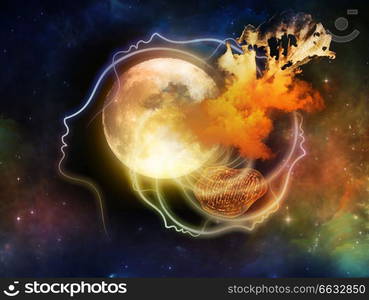 Inner Moon series. Backdrop of moon, human profile and design elements on the subject of spirit world, dreams, imagination, astrology and the mind