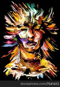 Inner Paint series. Colorful abstract female portrait on the subject of art, energy, creativity and emotion.