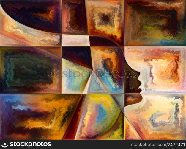 Inner Texture series. Abstract design made of human face, colors, organic textures, flowing curves on the subject of inner world, mind, Nature and creativity