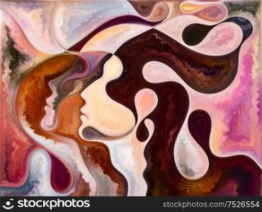 Inner Texture series. Arrangement of faces, colors, organic textures, flowing curves on the subject of inner world, love, relationships, soul and Nature