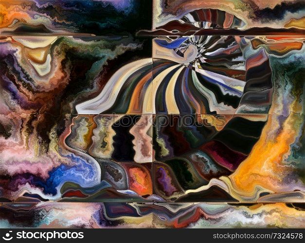 Inner Texture series. Background composition of faces, colors, organic textures, flowing curves on the subject of inner world, love, relationships, soul and Nature