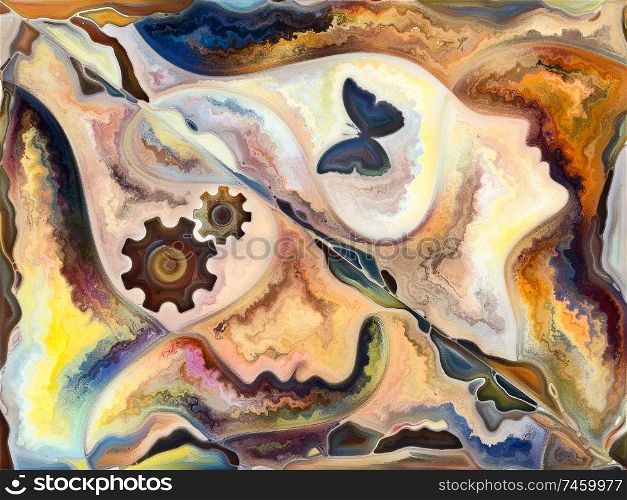 Inner Texture series. Background design of human face, colors, organic textures, flowing curves on the subject of inner world, mind, Nature and creativity