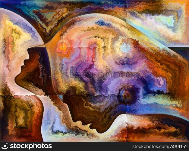 Inner Texture series. Composition of human face, colors, organic textures, flowing curves suitable as a backdrop for the projects on inner world, mind, Nature and creativity