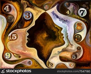 Inner Texture series. Graphic composition of faces, colors, organic textures, flowing curves for subject of inner world, love, relationships, soul and Nature