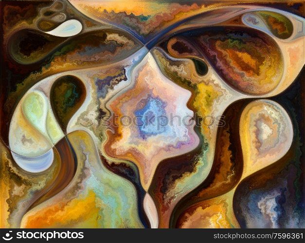 Inner Texture series. Interplay of faces, colors, organic textures, flowing curves on the subject of inner world, love, relationships, soul and Nature