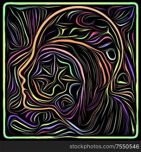 Inner Woodcut. Life Lines series. Abstract arrangement of human profile and woodcut pattern suitable for projects on human drama, poetry and inner symbols