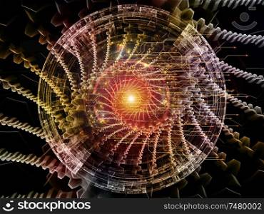 Inner Workings series. Abstract background made of virtual grids and fractal gears on the theme of information technology, mathematics and education