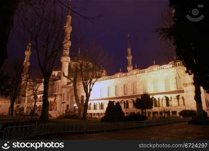 Inner yard and Blue mosque at night, Istanbul