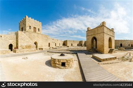 Inner yard of ancient stone temple of Atashgah, Zoroastrian place of fire worship, Baku, Azerbaijan