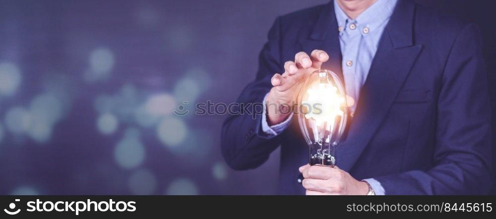 Innovation. Hands holding light bulb for Concept new idea concept with innovation and inspiration, innovative technology in science and communication concept, 