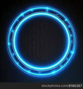 Innovation of circle frame with blue neon light effects overlapped geometry in concept. Finest generative AI.. Innovation of circle frame with blue neon light effects.