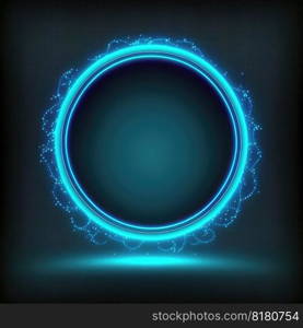 Innovation of circle frame with blue neon light effects overlapped geometry in concept. Finest generative AI.. Innovation of circle frame with blue neon light effects.