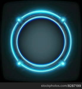 Innovation of circle frame with blue neon light effects overlapped geometry in concept. Finest generative AI.. Innovation of circle frame with blue neon light effects.