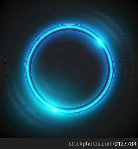 Innovation of circle frame with blue neon light effects overlapped geometry in concept. Finest generative AI.. Innovation of circle frame with blue neon light effects.