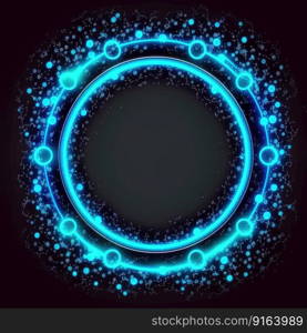 Innovation of circle frame with blue neon light effects overlapped geometry in concept. Finest generative AI.. Innovation of circle frame with blue neon light effects.