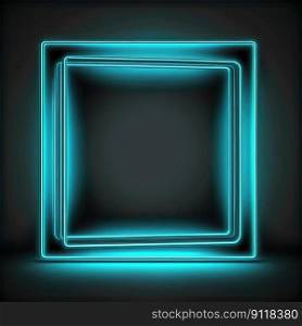 Innovation of square border frame with blue neon light effects overlapped geometry in concept. Finest generative AI.. Innovation of square border frame with blue neon light effects.