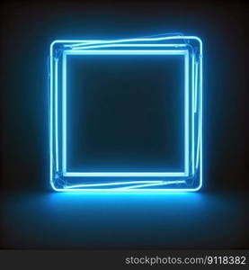 Innovation of square border frame with blue neon light effects overlapped geometry in concept. Finest generative AI.. Innovation of square border frame with blue neon light effects.