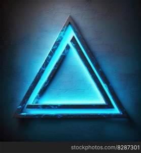 Innovation of triangle border frame with blue neon light effects overlapped geometry in concept. Finest generative AI.. Innovation of triangle border frame with blue neon light effects.