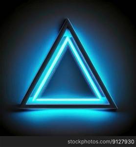 Innovation of triangle border frame with blue neon light effects overlapped geometry in concept. Finest generative AI.. Innovation of triangle border frame with blue neon light effects.