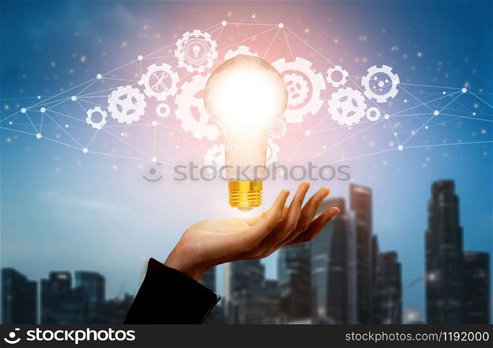 Innovation Technology for Business Finance Concept. Modern graphic interface showing symbol of innovative ideas thinking, research and development study.