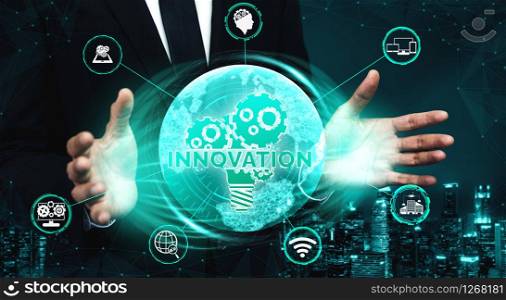 Innovation Technology for Business Finance Concept. Modern graphic interface showing symbol of innovative ideas thinking, research and development study.