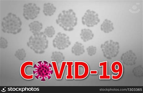 Inscription COVID-19 on gray background, 3D rendering
