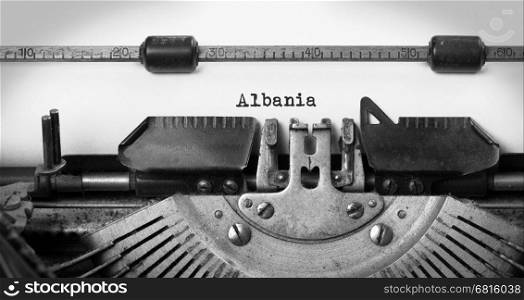 Inscription made by vinrage typewriter, country, Albania
