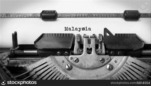 Inscription made by vintage typewriter, country, Malaysia