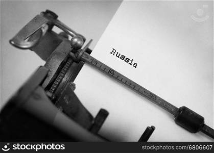 Inscription made by vintage typewriter, country, Russia